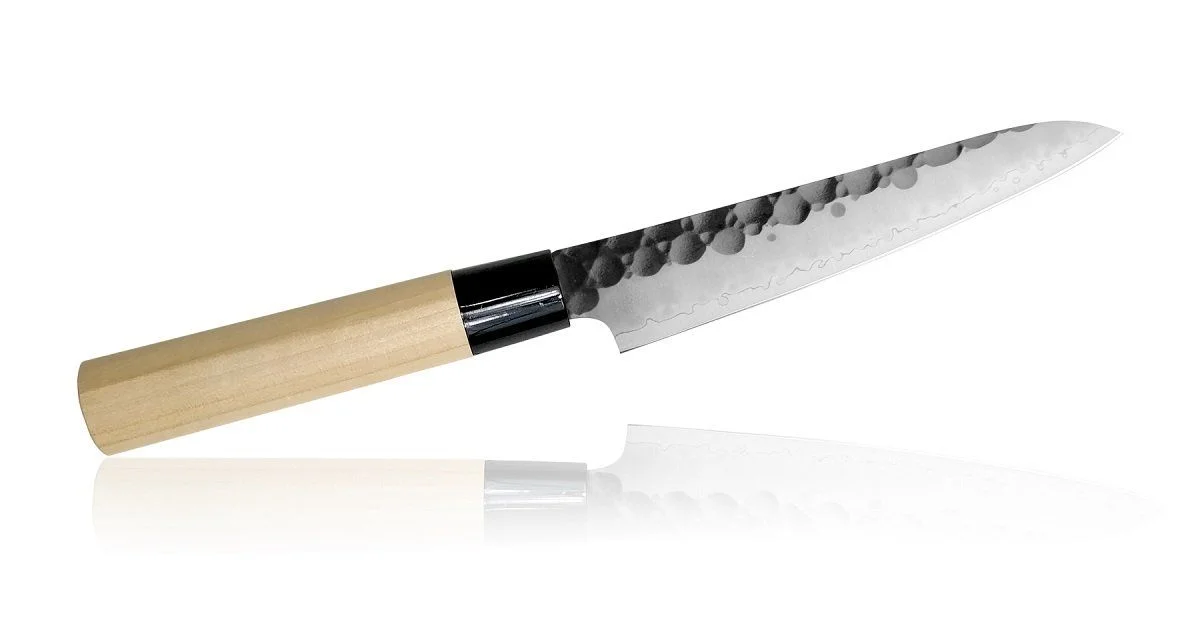 Профессиональный нож сантоку из дамасской стали с ручкой из дерева пакка 12 см Wakoli